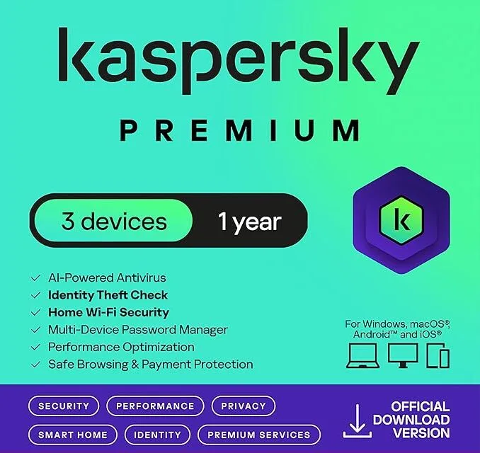 KAS PREMIUM 3U-1Y Kaspersky Premium 3 User 1 Year Product key Windows, Mac, Android, iOS | Instant Email Delivery - Image 1