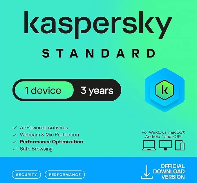 STD 1U-3Y Kaspersky Standard 2026 1 User 3 Year Product key Windows, Mac, Android, iOS | Email Delivery - Image 1